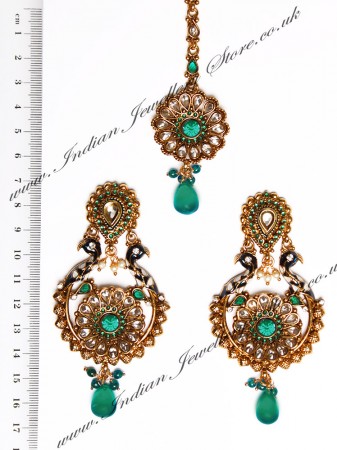 Peacock Indian Earrings and Tikka IAGA04393