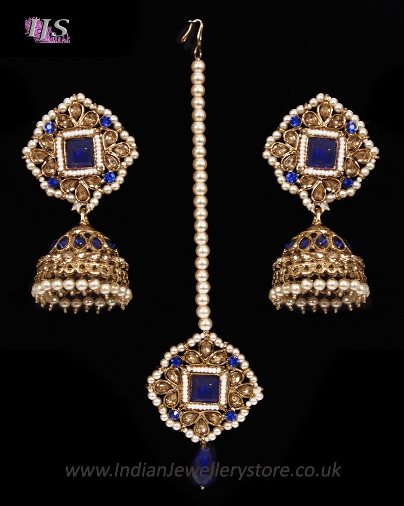 Champagne Indian jhumka earrings tikka jewellery set Indian