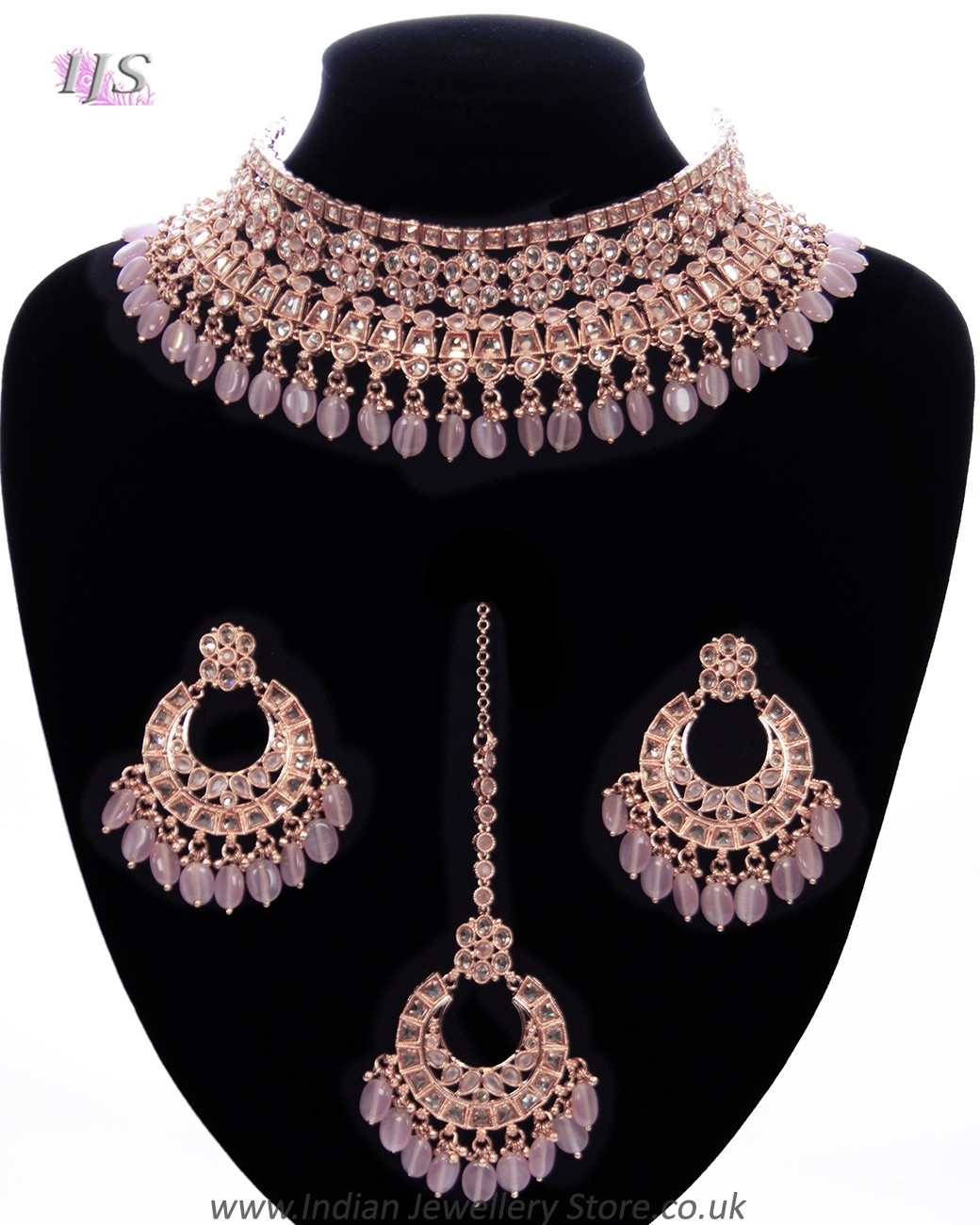 Rose gold American diamond necklace set | Crystal mint green Jewelry | –  Indian Designs