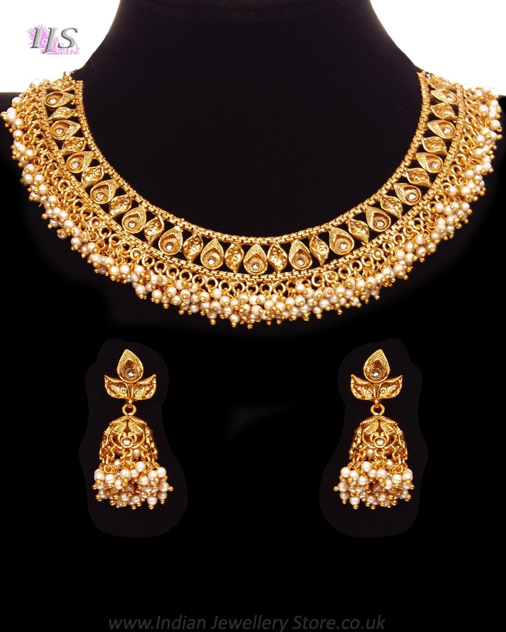 Delicate antique gold crystal necklace set - Shabnam | Indian Jewellery UK  USA