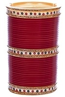 Traditional Indian Dotted Bridal Chura Bangles, Champagne Crystal - Blood Red UERC11813C Indian Jewellery
