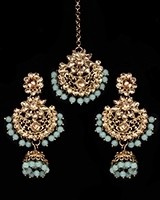Champagne Antique Medium Tikka & Dangler Jhumki Earring Set IANK11624C Indian Jewellery