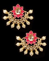 Crescent Moon & Lotus Flower, Pearl Oversized Asian Stud Earrings EEGK11246C Indian Jewellery