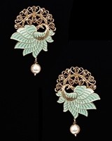 Value Meenakari Statement Stud Earrings - Mint EAGA12140 Indian Jewellery