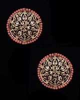 Statement Large Champagne Polki Indian Studs - Coral EAPA12193 Indian Jewellery