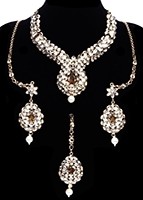 Structured kundan collar necklace set - Brown NANK11841 Indian Jewellery
