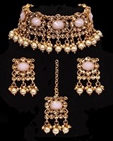 Traditional Pearl Indian Choker & Studs Jewellery Set - Blush Pink NEPP11857 Indian Jewellery