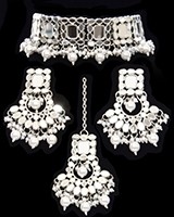 Silver Mirrored Asian Indian Choker Jewellery Set NSWM11919 Indian Jewellery