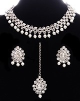 Indian Elegant Silver CZ Diamond Flexible Choker & Studs NSWA12065 Indian Jewellery