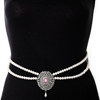 Silver Pearl & American Diamond Saree Belt - baby pink LSPL11370 Indian Jewellery