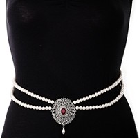 Silver Pearl & American Diamond Saree Belt - maroon red LSRL11373 Indian Jewellery
