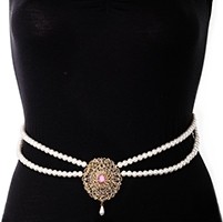 Pearl Drape & American Diamond, Gold Saree Belt - baby pink LEPL11380 Indian Jewellery